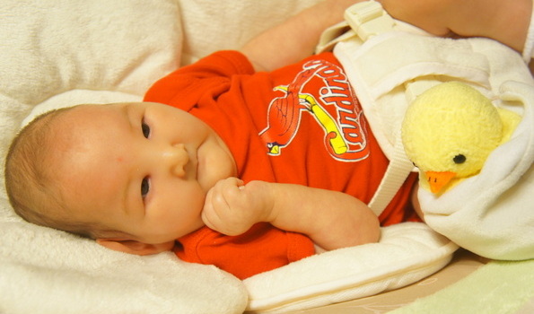 Skyler in Red Cardinals Shirt with Eggbert